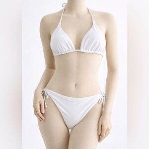 ✨ White Triangle Bikini Set Tie Side Minimal Swimwear Size L ✨